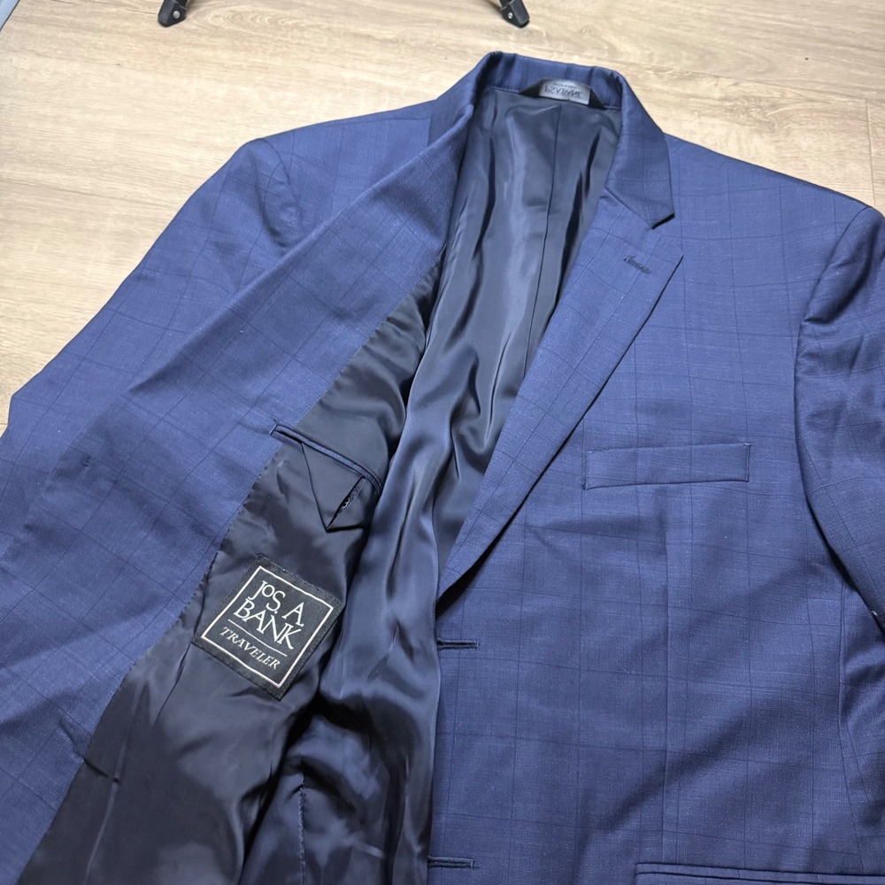 Jos. A. Bank Sport Coat Mens Blue Windowpane Plaid Traveler Blazer 42S